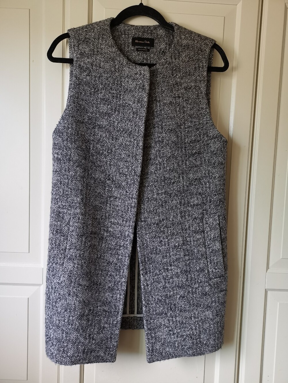 Massimo Dutti Grey Tweed Open Front Long Vest - Size S